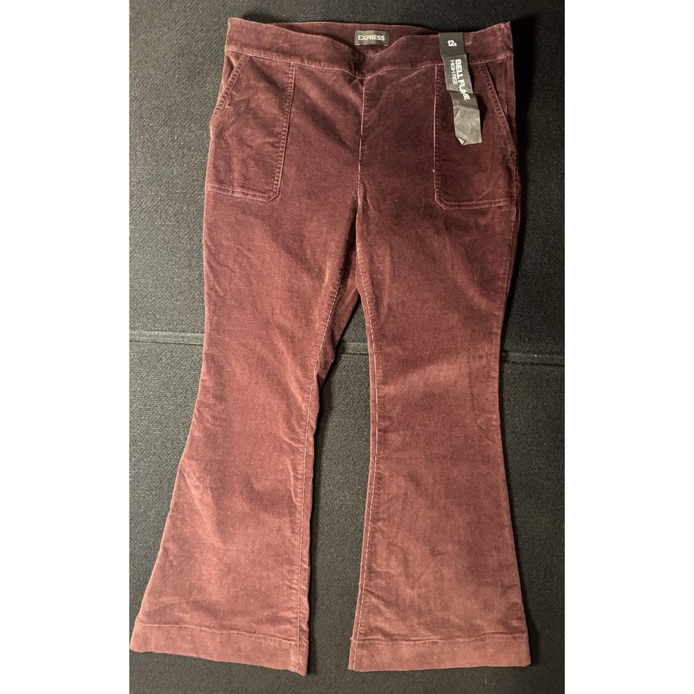 Express Bell Flare Pants Womens 12S Burgundy Corduroy High Rise EXWD-7819 NWT - Picture 4 of 14